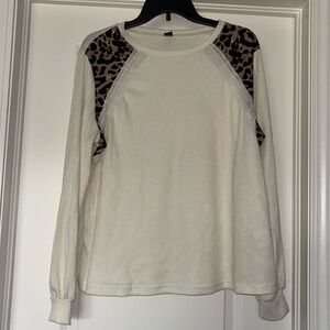 SHEIN long sleeve waffle knit leopard top